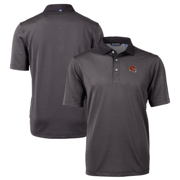 Men's Cutter & Buck Black Cincinnati Bengals Big & Tall Virtue Eco Pique Micro Stripe DryTec Tri-Blend Recycled Polo