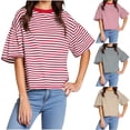 thumbnail image 1 of Ashirexll Chemises d'Été pour Femmes, Hauts d'Été à Manches Rayées Décontractés à Manches Courtes à Col Rond pour Femmes, 1 of 6