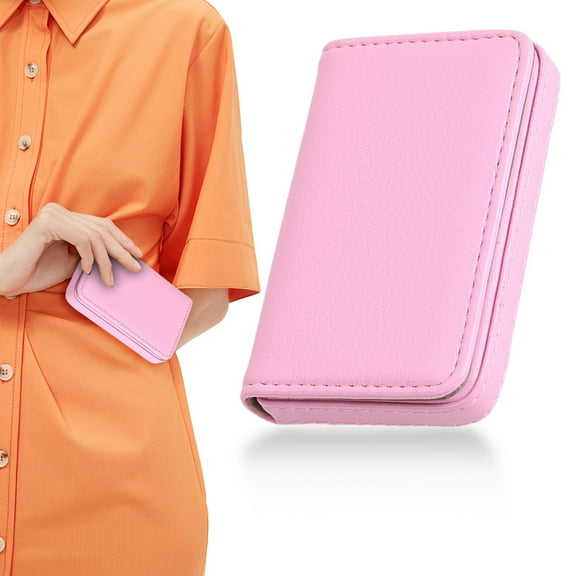 Under $1, Leather Credit Card Holder, Pu Leather Credit Card Holder, Portable Business Card Case with Metal Accent, Credit Card Holder, Pink by Goohae