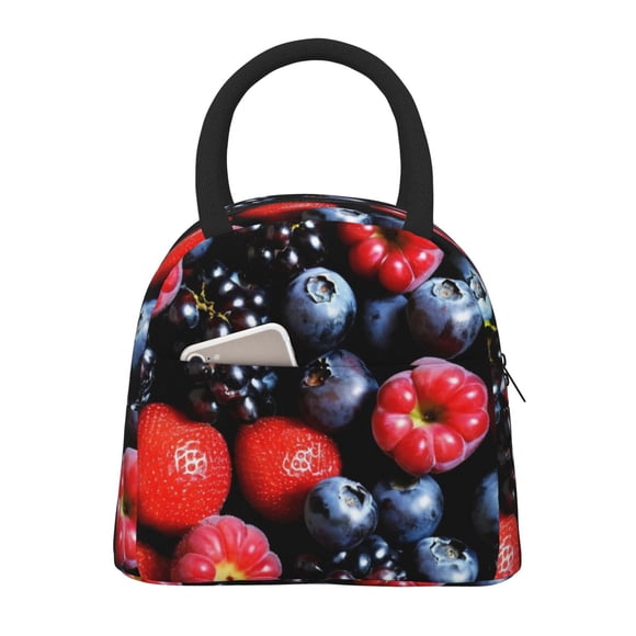 Fotbe Variety Of Fruits And Berries Bolsa de Almuerzo con Estampado, Lonchera Aislada, Contenedor de Comida Reutilizable Tipo Cooler a Prueba de Fugas