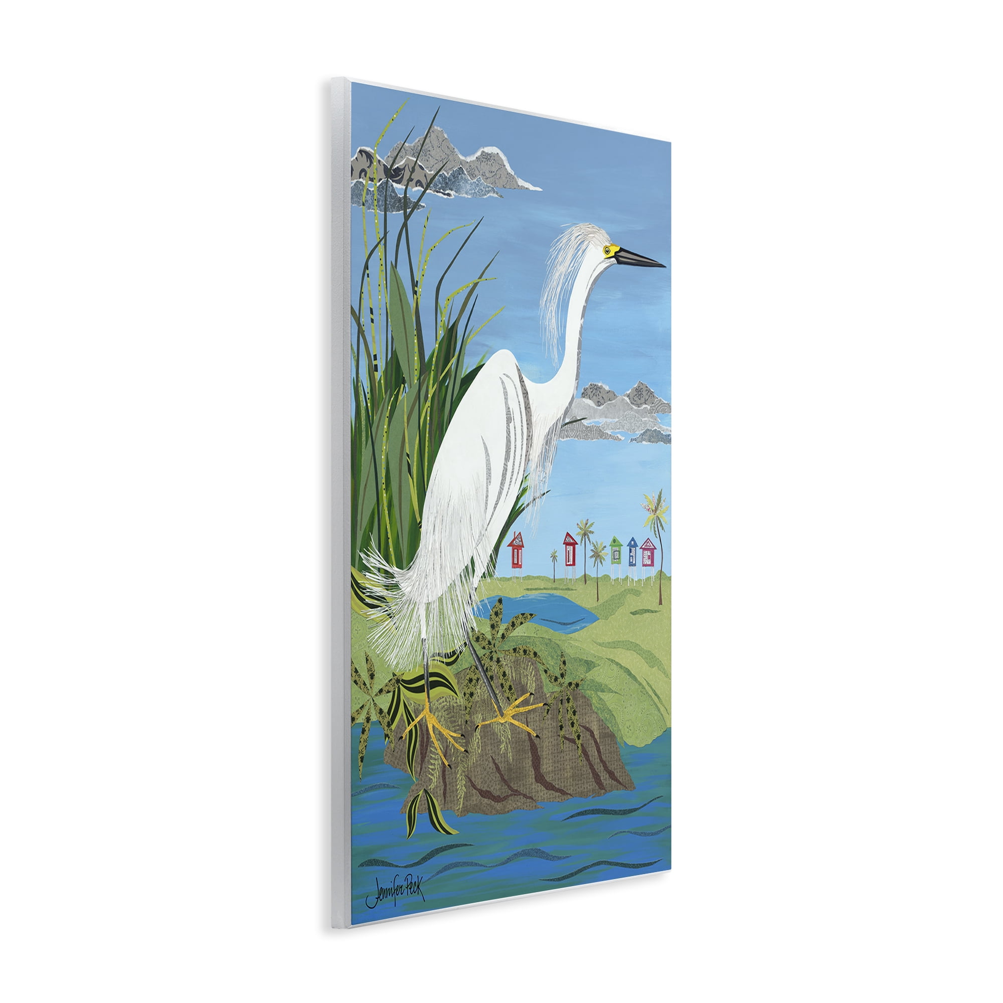 Stupell Industries Egret Perched on Shore Animals & Insects Painting Unframed Art Print Wall Art, 13 x 19