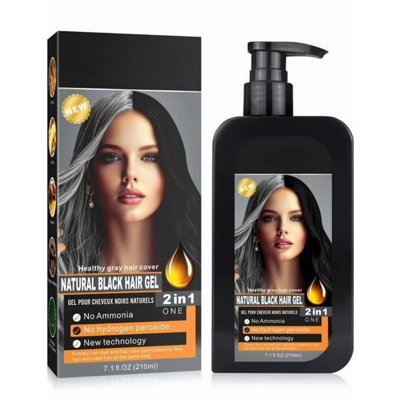 Natural Herbal Black Hair Dye Shampoo, Complete Gray Coverage, No Ammonia & Peroxide, Single Part Formula with Plant Extracts, Gentle for Women & Men, Black Hair & Beard Dye Shampoo 200ml