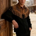 thumbnail image 5 of Zysthvn Fringe Shirts for Men Tall and Big Western Cowboy Fall Casual Long Sleeve Mens T Shirts Solid Tassel Vintage Button Lapel Tops, 5 of 8