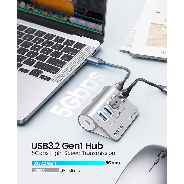 USB C 3.2 Hub, ORICO 4 Ports USB 3.2 Gen 2 USB C Adapter with 100W Power  Delivery, 1 USB C, 2 USB A, 10Gbps USB C Hub Multiport Adapter for Laptop