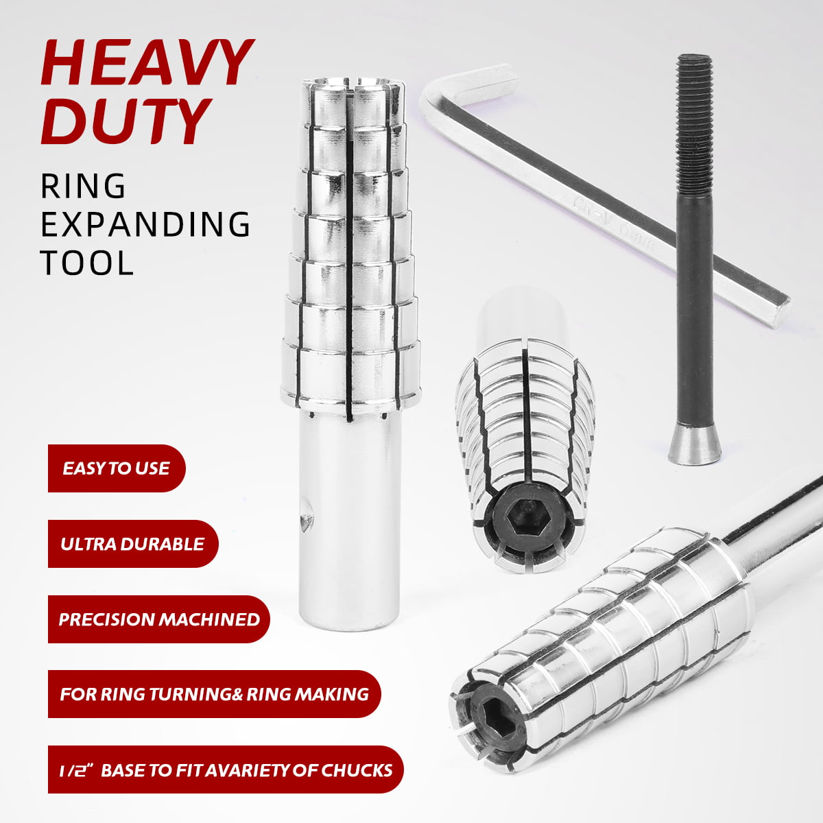 Expanding Ring Mandrel with Hex Allen Key – Set of 3 Premium Stainless  Steel Ring Mandrels Lathe – Heavy Duty Ring Shaper Tool for Ring Turning  and