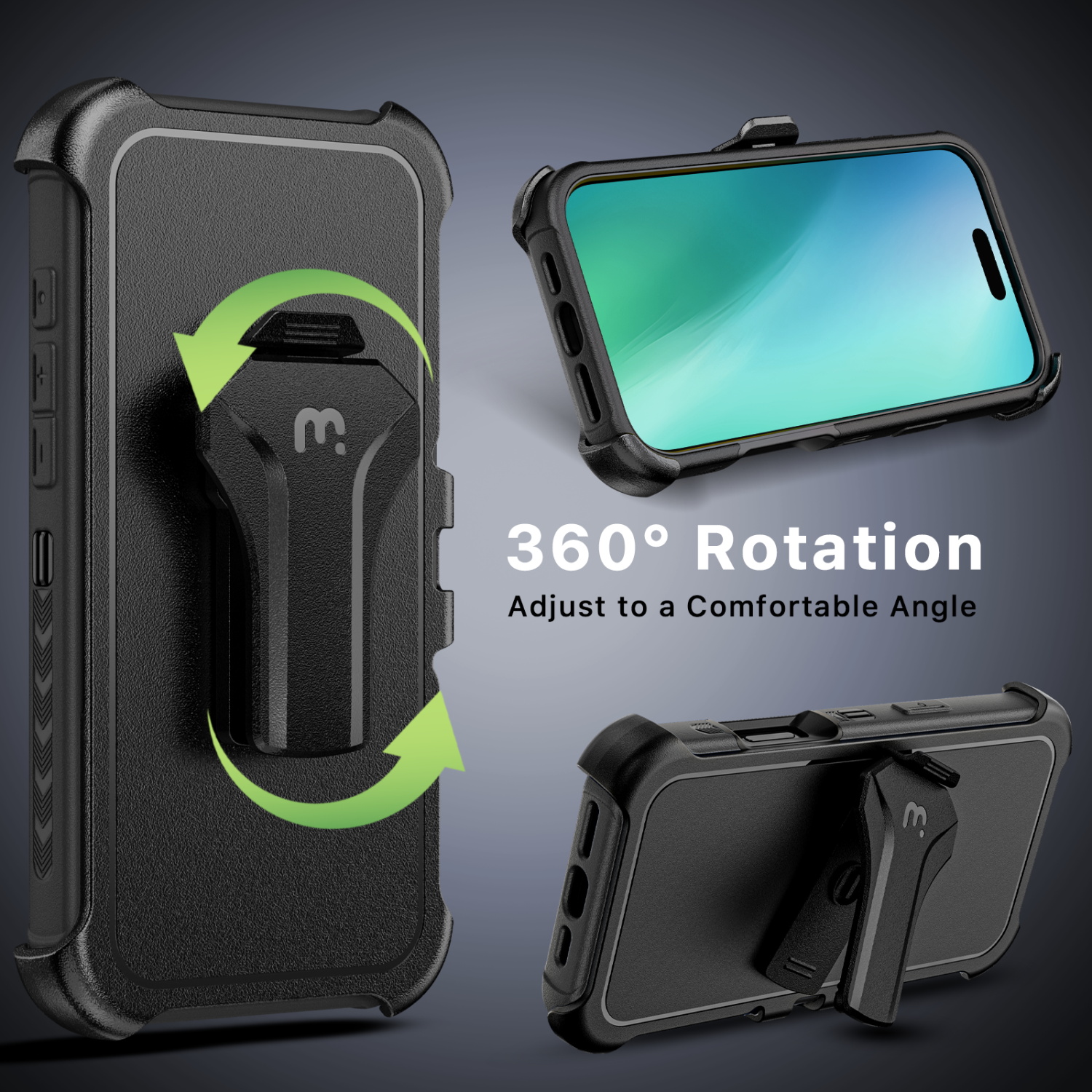 MyBat Pro Maverick Series Case with Holster and Tempered Glass for Apple iPhone 16 Plus - Black