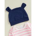 thumbnail image 6 of Neborn Baby Girl Spring Fall Outfit Striped Long Sleeve Romper Giraffe Embroidery Overall Pants Hat 0 3 6 9 12 18 Months Cute Clohtes Set, 6 of 8