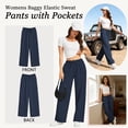 thumbnail image 5 of SWQZVT Wide Leg Sweatpants Womens Casual Drawstring Sweat Pants Baggy Elastic Blue Lounge Pants with Pockets M, 5 of 8