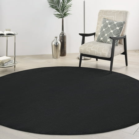 Noursion Essentials Solid Contemporary Black 8  x Round Area Rug  (8  Round)