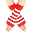 thumbnail image 1 of Nvzi Guantes sin dedos Guantes sin dedos de muñeca con orificio para el pulgar Guantes de invierno cálidos sin dedos para hombre - Raya ancha roja y blanca, 1 of 5