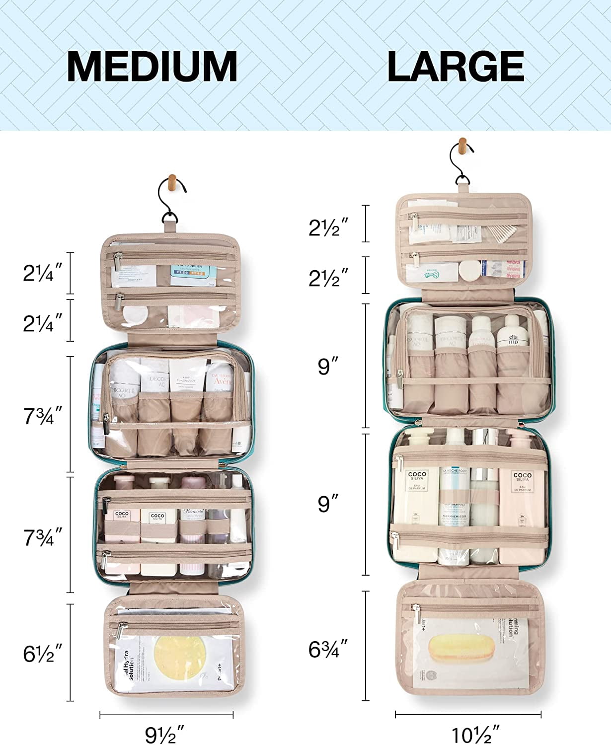 Toiletry Bag Hanging Travel Makeup Organizer with TSA Approved Transparent Cosmetic Bag Makeup Bag for Full Sized Toiletries, Medium-Black