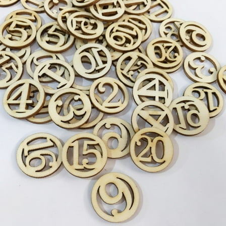 PAMINGONO 50Pcs Wood for Crafts with Numbers Shape Handicraft Art Khaki