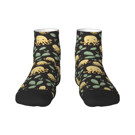 Rateoe Octopuses And Leaves Pattern Quarter Crew Socks,Toe Seamed Ankle Socks,Cotton Cushioned Breathable Athletic Crew Sports Socks