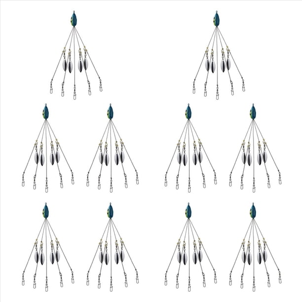 10X Aparejos de Paraguas de para Pesca de Pescadores de Bajo, Kit de Aparejos de Señuelos de Natación de Pesca de Agua Dulce, Azul