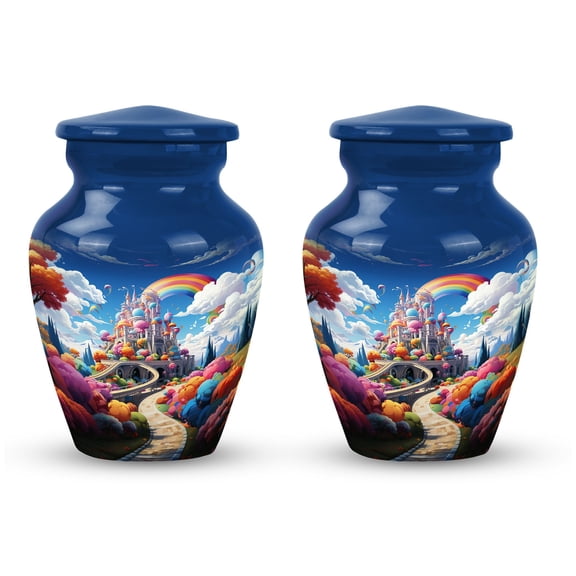 Rainbow Over Colorful Kingdom - Urn For Human Ashes Adult Male - Guardian Angel Memorial Urn - Protective For Human Ashes - Family Heirloom - 3 Inch, Set Of 2