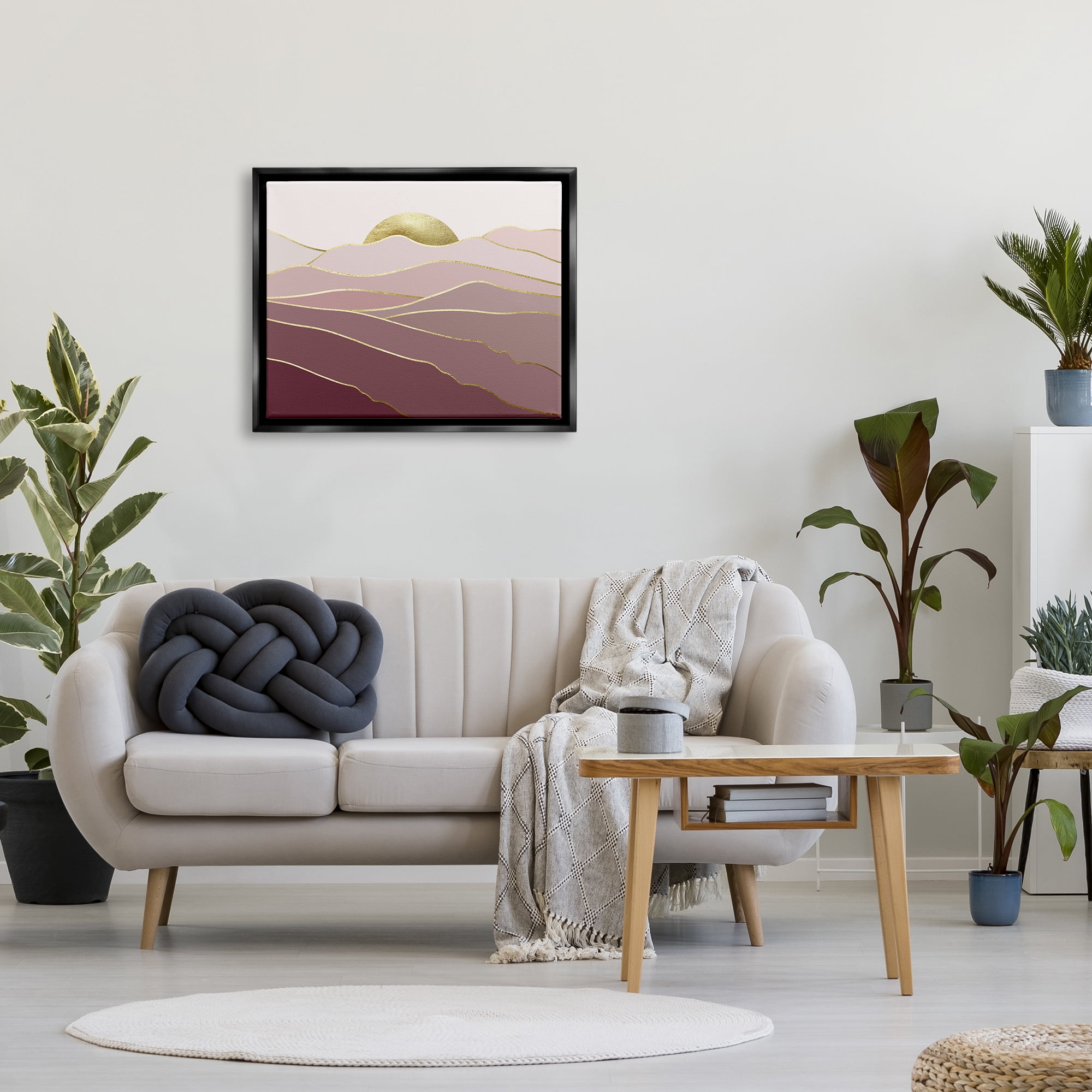 Stupell Layered Pink Glam Mountain Peaks Landscape Painting Black Floater Framed Art Print Wall Art
