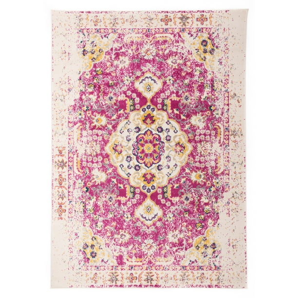 Bohemian Vintage Oriental Area Rug 5' x 7' Pink