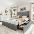 thumbnail image 5 of Garvee Modern Boho Upholstered Platform Bed with 4 Storage Drawers – Corduroy Tufted Wingback Headboard, Sturdy Wood Slats, Noise-Free, Easy Assembly – Queen Size, Grey, 5 of 8