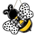 thumbnail image 4 of Bumble Bee Spring Summer Front Door Sign, Polka Dot Farmhouse Wood Door Hanger Outdoor Outside Porch Decor, Buffalo Plaid Check Bow Wooden Wreath Indoor Wall Hanging Decoration, 4 of 9