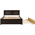 thumbnail image 5 of SYNGAR Full Bed Frame with Trundle and Storage Headboard, Platform Full Size Bed with Pull Out Trundle, Pine Trundle Bed with Headboard and Footboard, No Box Spring Needed, Espresso, 5 of 12