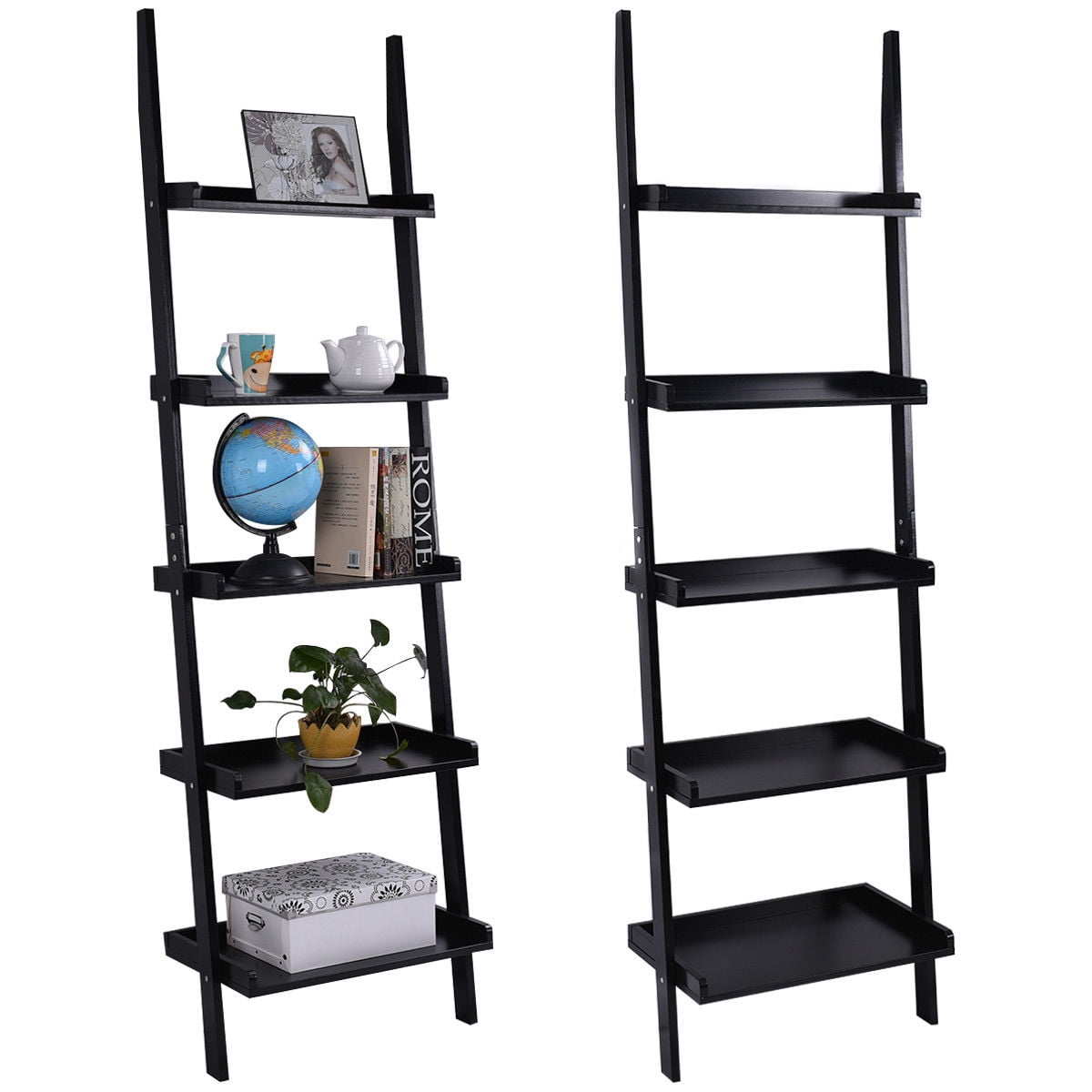 5 Tier Bookshelf Leaning Wall Shelf Ladder Bookcase Storage