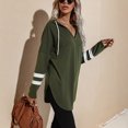 thumbnail image 4 of Sudadera con capucha verde OD para mujer, estilo casual, cuello en V, mangas largas y dobladillo suelto irregular, talla S, con cordón, 4 of 8
