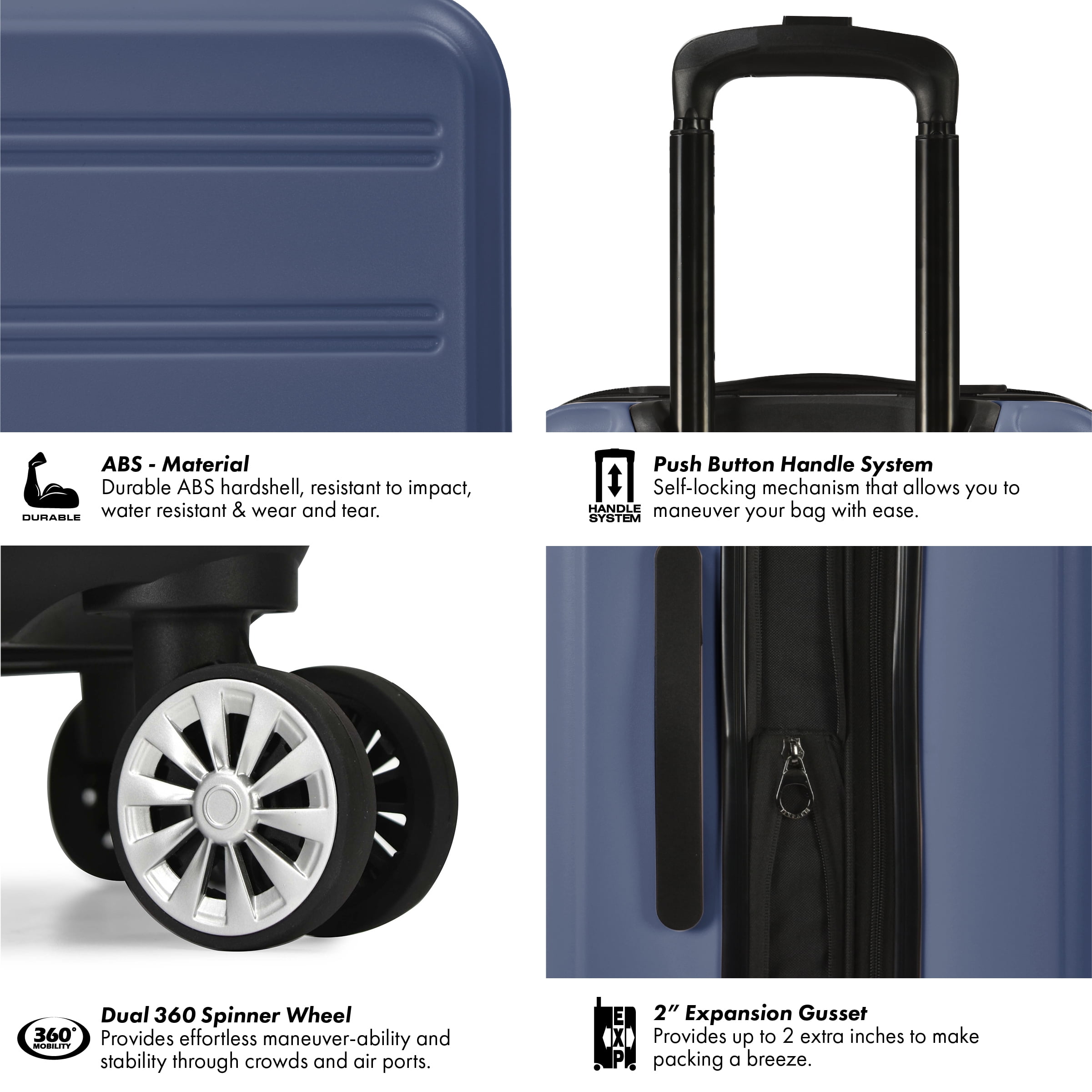 Travel Select Snowcreek Hardside Expandable Spinner Luggage Set w/ USB Port, Navy, 30" Checked Large