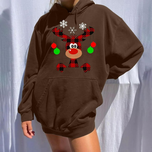 Chandails à Capuchon de Noël pour Femmes en Liquidation, Chandail à Capuche Décontracté Imprimé à Manches Longues, Chandail, Blouse, Chandail