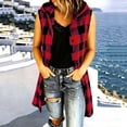 thumbnail image 4 of MaFYtyTPR Women Sleeveless Hooded Outerwear Plaid Button Down Long Vest Women's Fall Winter Fashion Mid Length Checkered Jacket A-Red XXL, 4 of 6