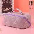 thumbnail image 4 of Bolsa de cosméticos de viaje de gran capacidad PU impermeable portátil con asa y bolsa multifuncional divisora, 4 of 5
