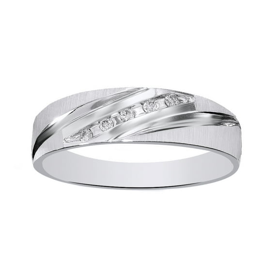 AFFY White Natural Diamond Accent Wedding Band Ring In 10k White Gold (0.07 Cttw)