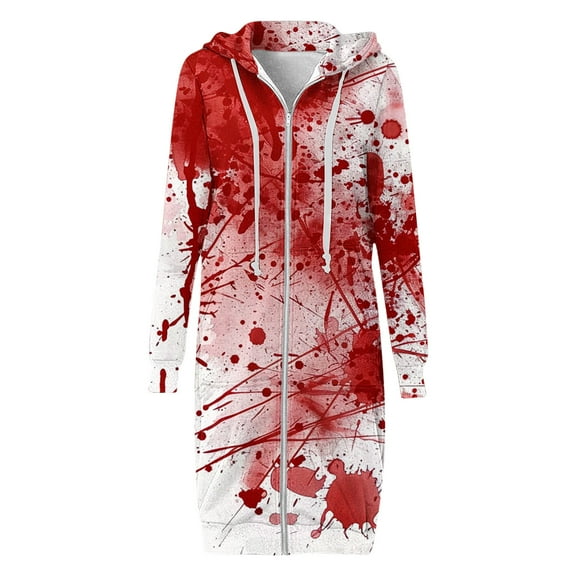 WXLWZYWL Womens Plus Size Halloween Hoodies Long Sleeve Retro Halloween Graphic Print Cardigans Coat Full Zip Up Casual Loose Long Hooded Sweatshirts Coats