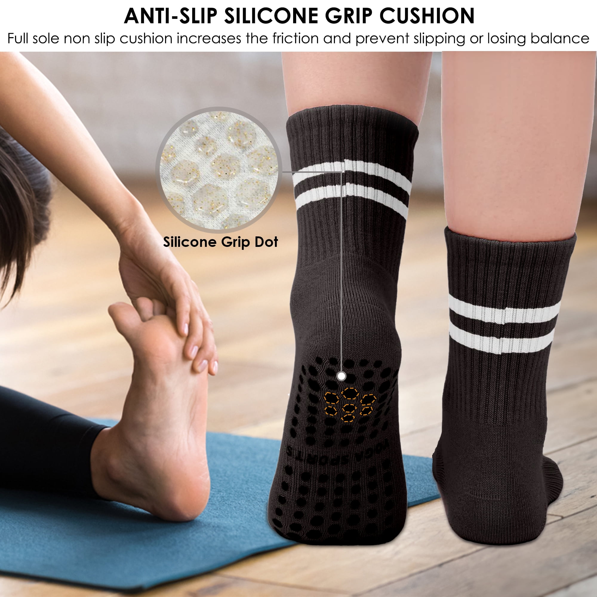  Rbenxia 4 Pair Silicone Dot Cotton Non Slip Skid Yoga Pilates  Socks with Grips Cotton for Women Full Toe Low Cut Non Skid Barre Socks for  Studio Hospital Sports Fitness