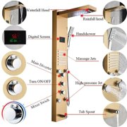 Senlesen Brushed Gold Shower Panel Tower LED Rain&Waterfall Massage System Body Jet