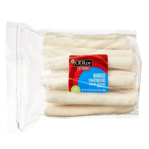 Ol' Roy Rawhide 9" Retrievers Natural Beefhide for Dogs, 10.8 oz, 4 Count