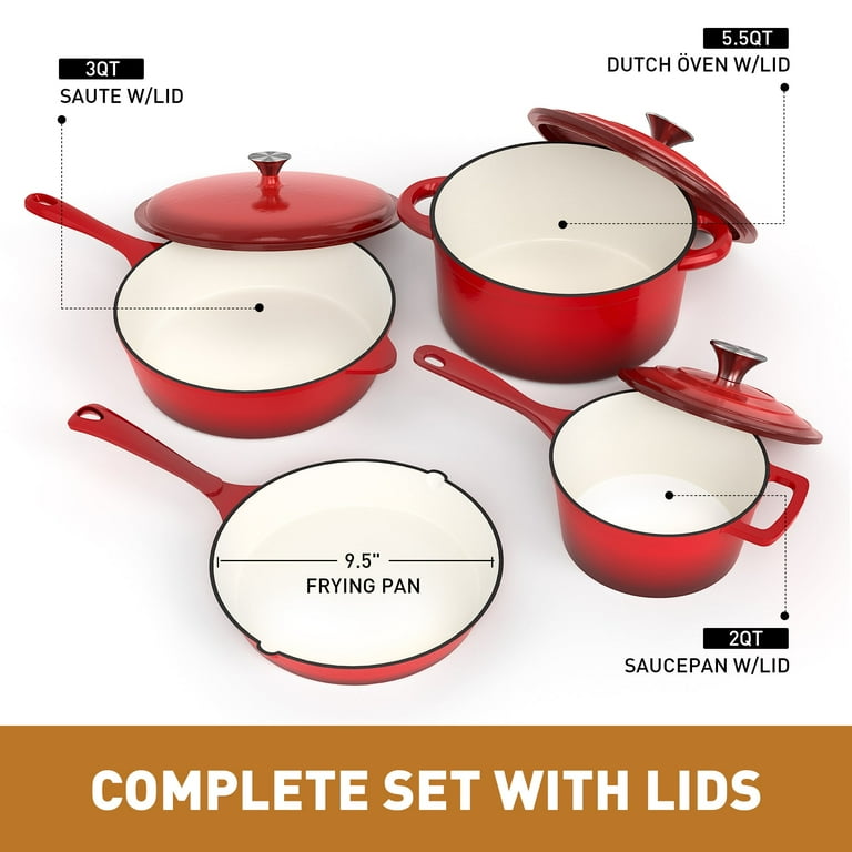 MF Studio 7-Piece Enameled Cast Iron Cookware Sets, Heavy Duty