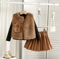 thumbnail image 2 of BOOMNY Toddler Baby Girls Clothes Sets Long Sleeve Solid Color Ribbed Shirt Tops Leather Pleated Skirt With Vest 3Pcs Outfit Sets Cozy Fall Winter Clothing Set, 2 of 9