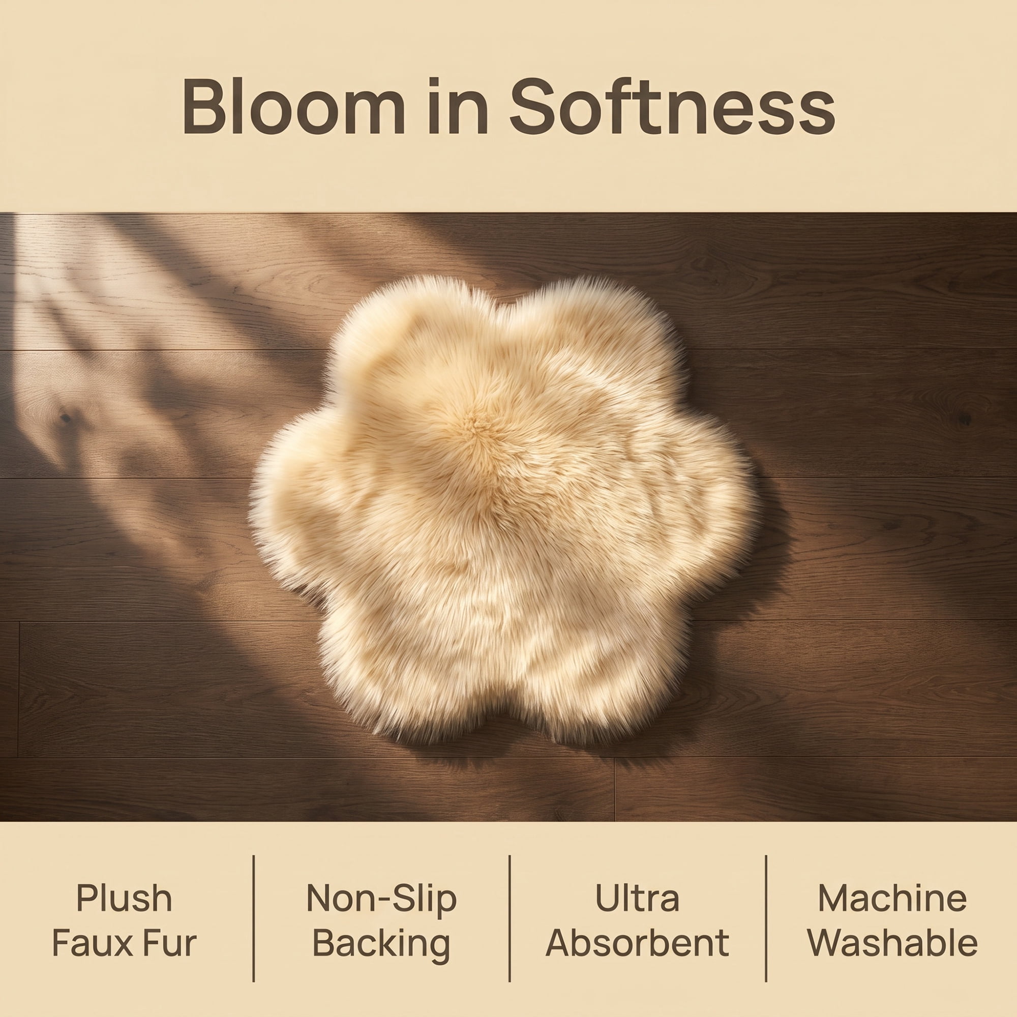 Unique Bargains Shaggy Flower Area Rug Fluffy Non-Slip Fuzzy Carpet 20" x 20" Beige