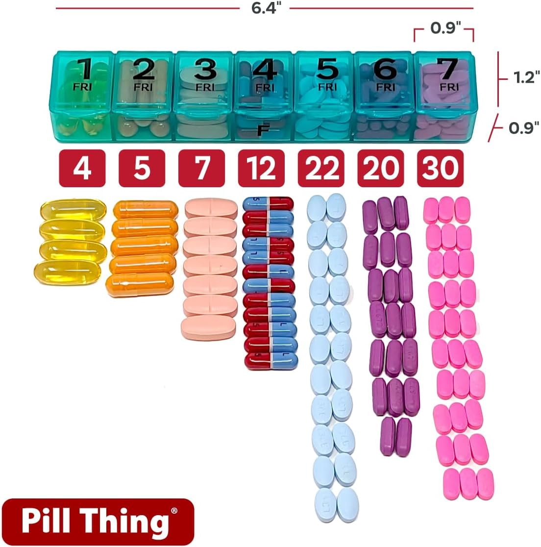 Pill Thing 7-Day Weekly Pill Box Organizer Case, Secure Small Travel Container with Medication Schedule