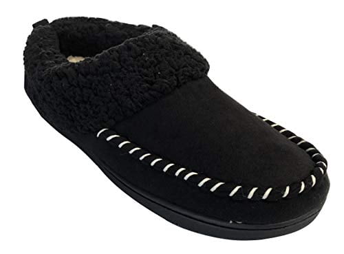men's dearfoams microsuede whipstitch trim clog slippers