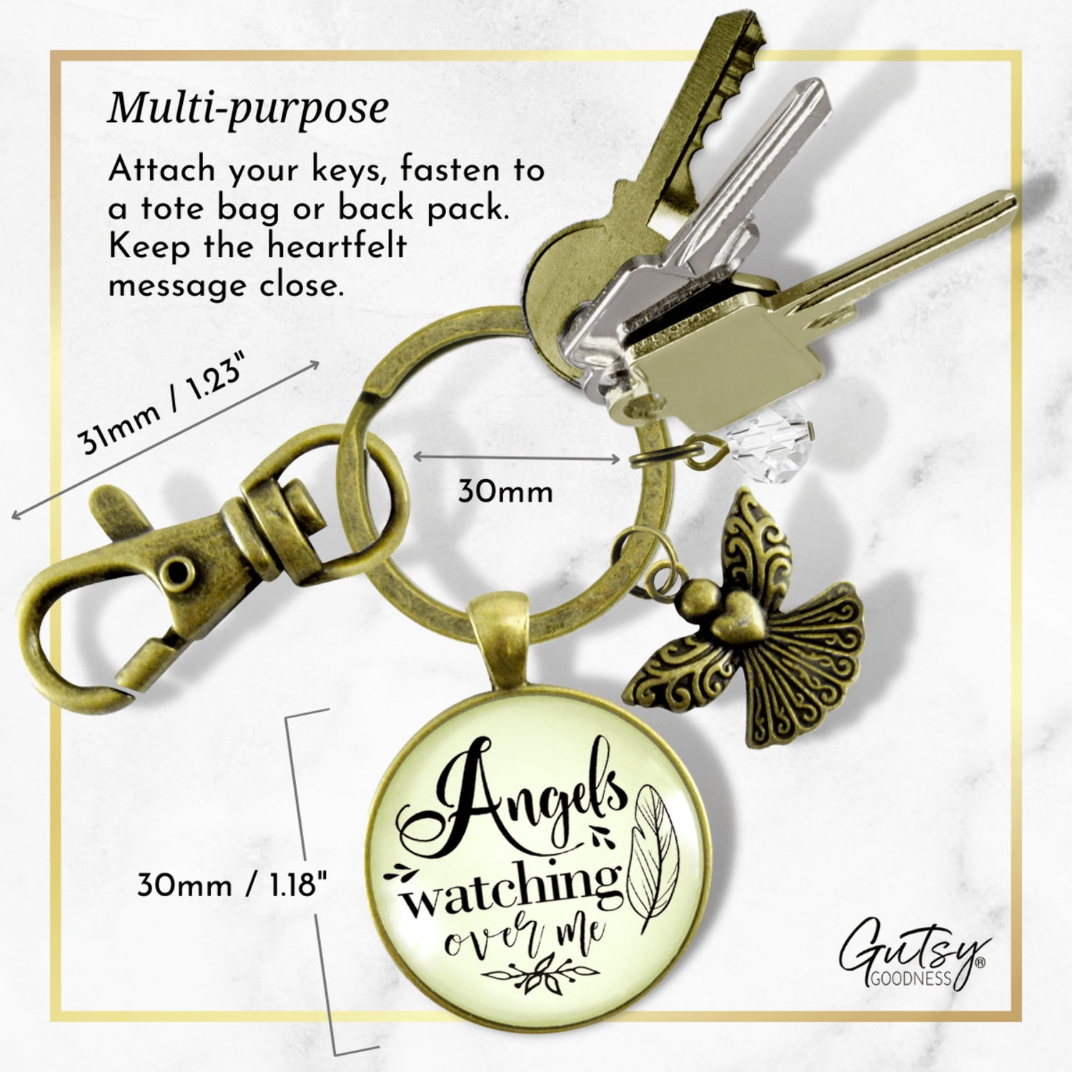 Angels Watching Over Me Gutsy Goodness Bronze Keychain Guardian Angel Memorial Gift Heaven Inspired