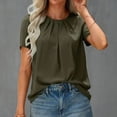 thumbnail image 2 of Camisa para Mujer Señoras Verano Color Puro Cuello Redondo Camisa De Manga Abullonada Suelta Informal Top Básico De Manga Corta, 2 of 6