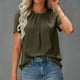 thumbnail image 2 of Camisa para Mujer Señoras Verano Color Puro Cuello Redondo Camisa De Manga Abullonada Suelta Informal Top Básico De Manga Corta, 2 of 6