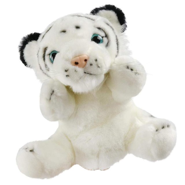 stanreset Tiger Hand Puppet Prop Small Size Plush Plaything Interesting Stuffed Animals Toys Plush Toy Birthday Gift Props white