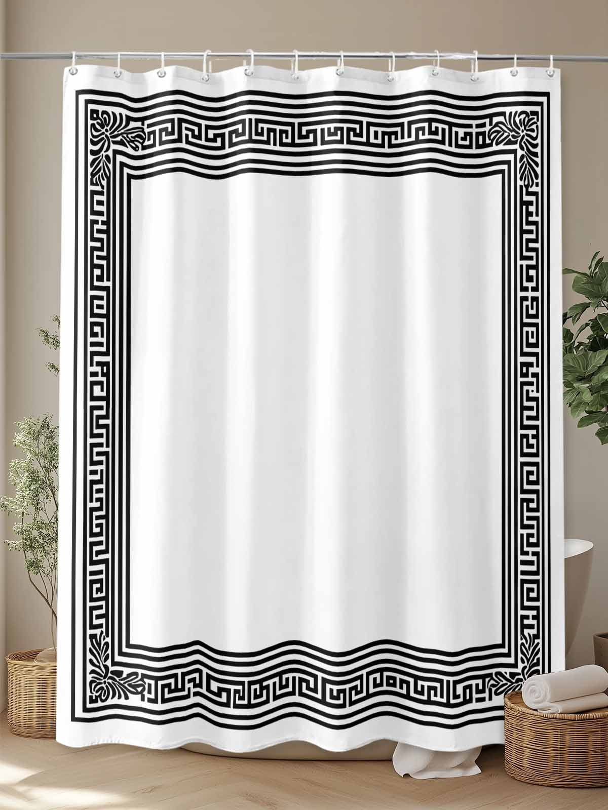 nqOlkjepod White Greek Key Shower Curtain, Waterproof Shower Curtains for Bathroom, Geometric Greece Ancient Farmhouse Geo Washable Fabric Bathtub Curtain Set Bath Decor with 12 Hooks 72"x78"