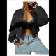 thumbnail image 2 of Chaqueta de Corta con Botones y Larga con Cuello Alto para Mujer, Estilo Motero Informal, para Otoño. Negro L, 2 of 5