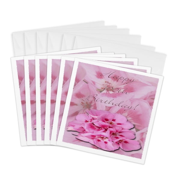 3dRose, Happy 100 years Birthday!, Pink Hydrangeas, 6 Greeting Cards with envelopes