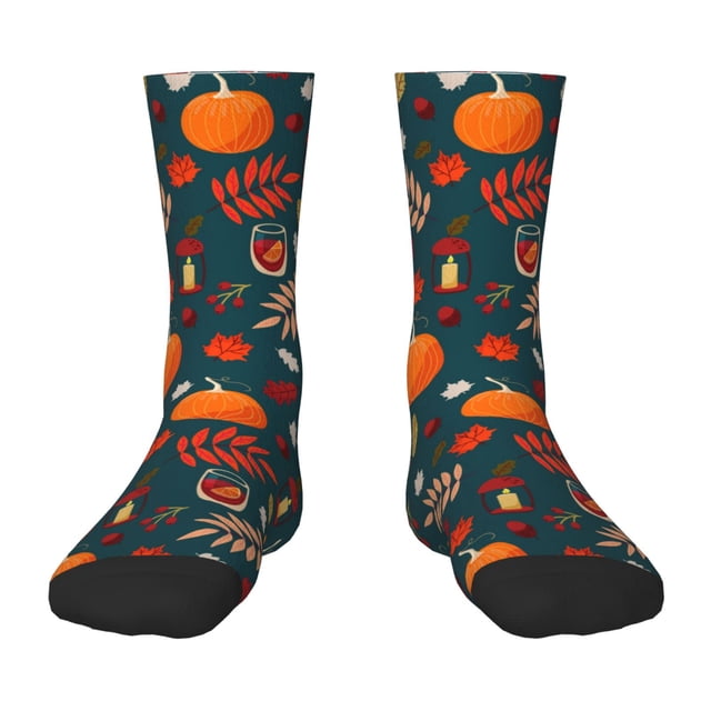 Kdxio Autumn with Pumpkins Print Children's Socks for Daily Wear and Sports Use Colorblock Mid-Calf Design Breathable Material