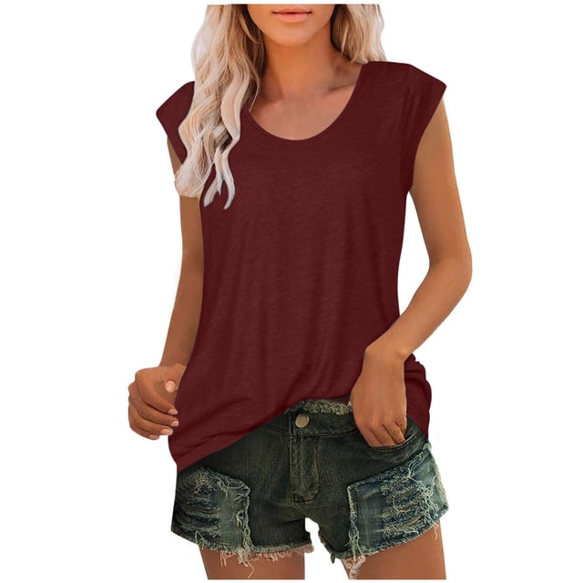 Yuyuzo Tuniques pour Femmes Manches Courtes Débardeurs Basiques Col Rond Coupe Ample Été Léger T-Shirts