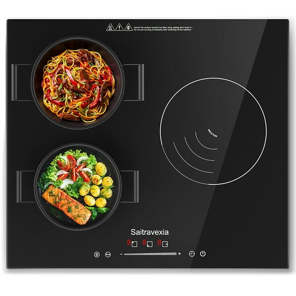 Saitravexia 24 Inch Induction Cooktop 3 Burner, Shatter-proof Flat Glass Top, 9 Heat Settings, LED Touch Display with Child Safety Lock & Overheat Protection